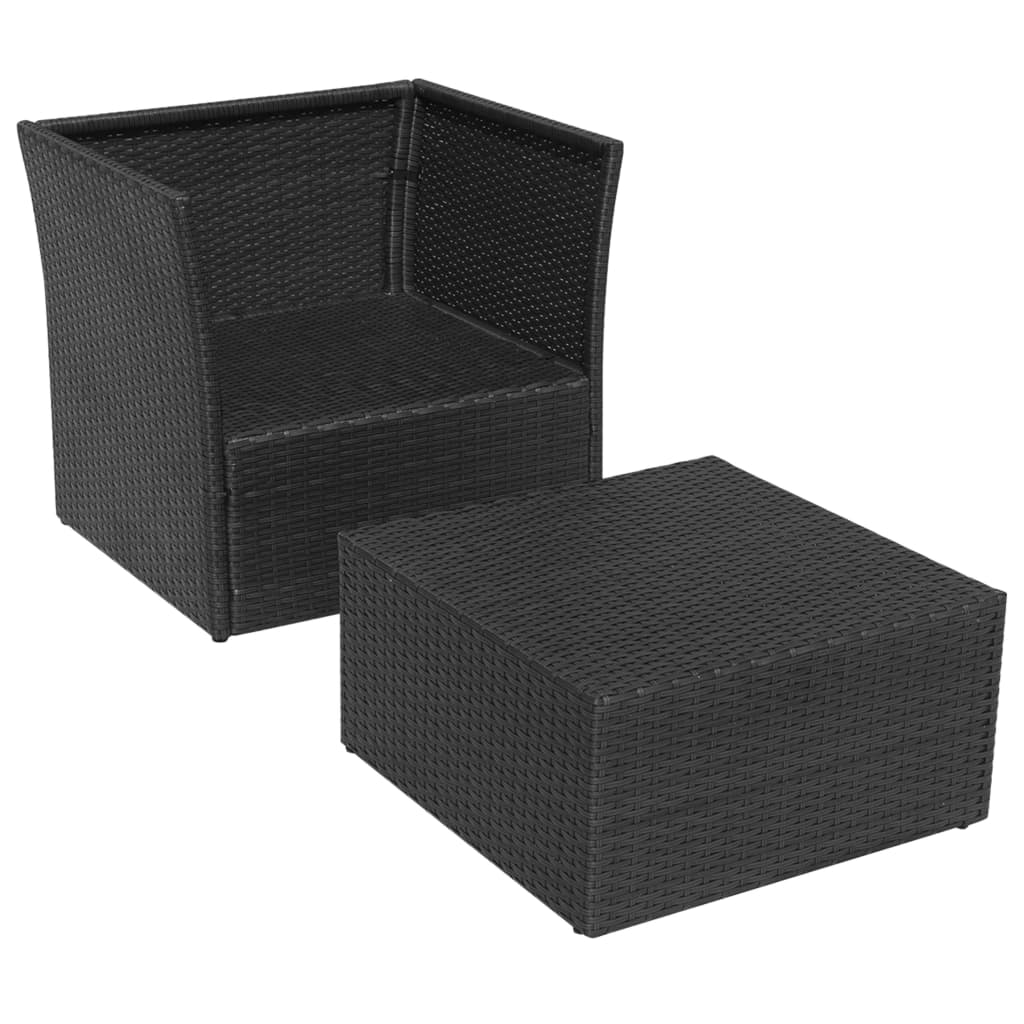 Silla De Jardín Con Taburete Poli Ratán Negra