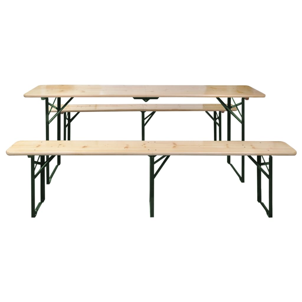 Mesa Plegable Para Cerveza Con 2 Bancos, 220 Cm, Madera De Abeto