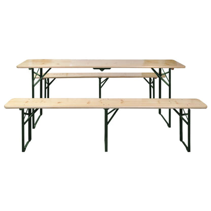 Mesa Plegable Para Cerveza Con 2 Bancos, 220 Cm, Madera De Abeto
