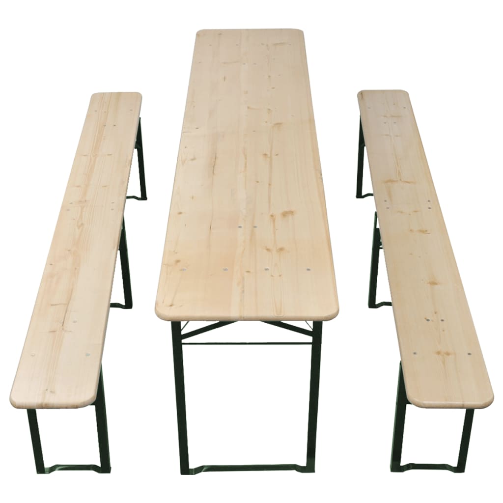 Mesa Plegable Para Cerveza Con 2 Bancos, 220 Cm, Madera De Abeto