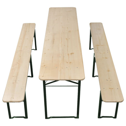Mesa Plegable Para Cerveza Con 2 Bancos, 220 Cm, Madera De Abeto
