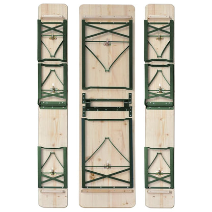 Mesa Plegable Para Cerveza Con 2 Bancos, 220 Cm, Madera De Abeto