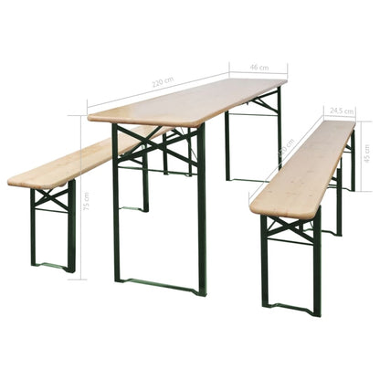 Mesa Plegable Para Cerveza Con 2 Bancos, 220 Cm, Madera De Abeto