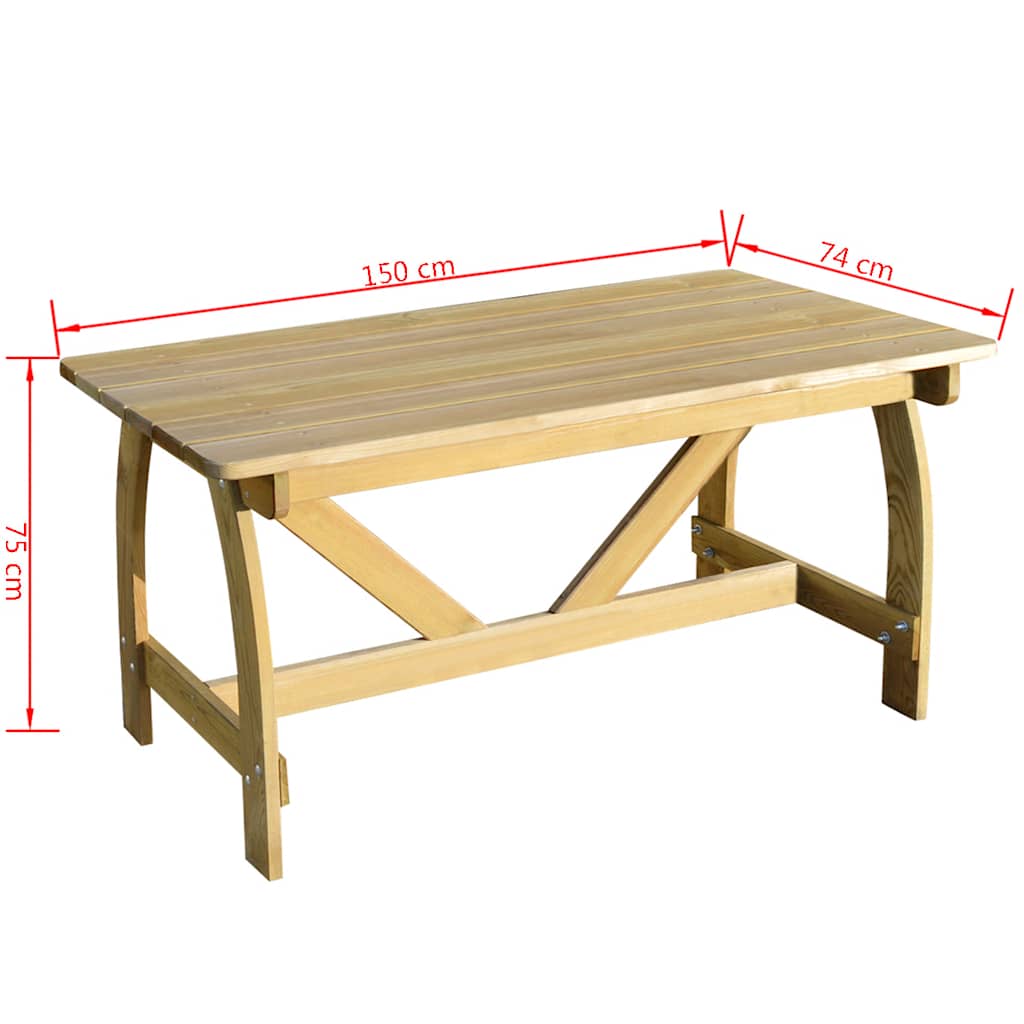 Mesa De Jardín De Madera De Pino Impregnada 150X74X75 Cm