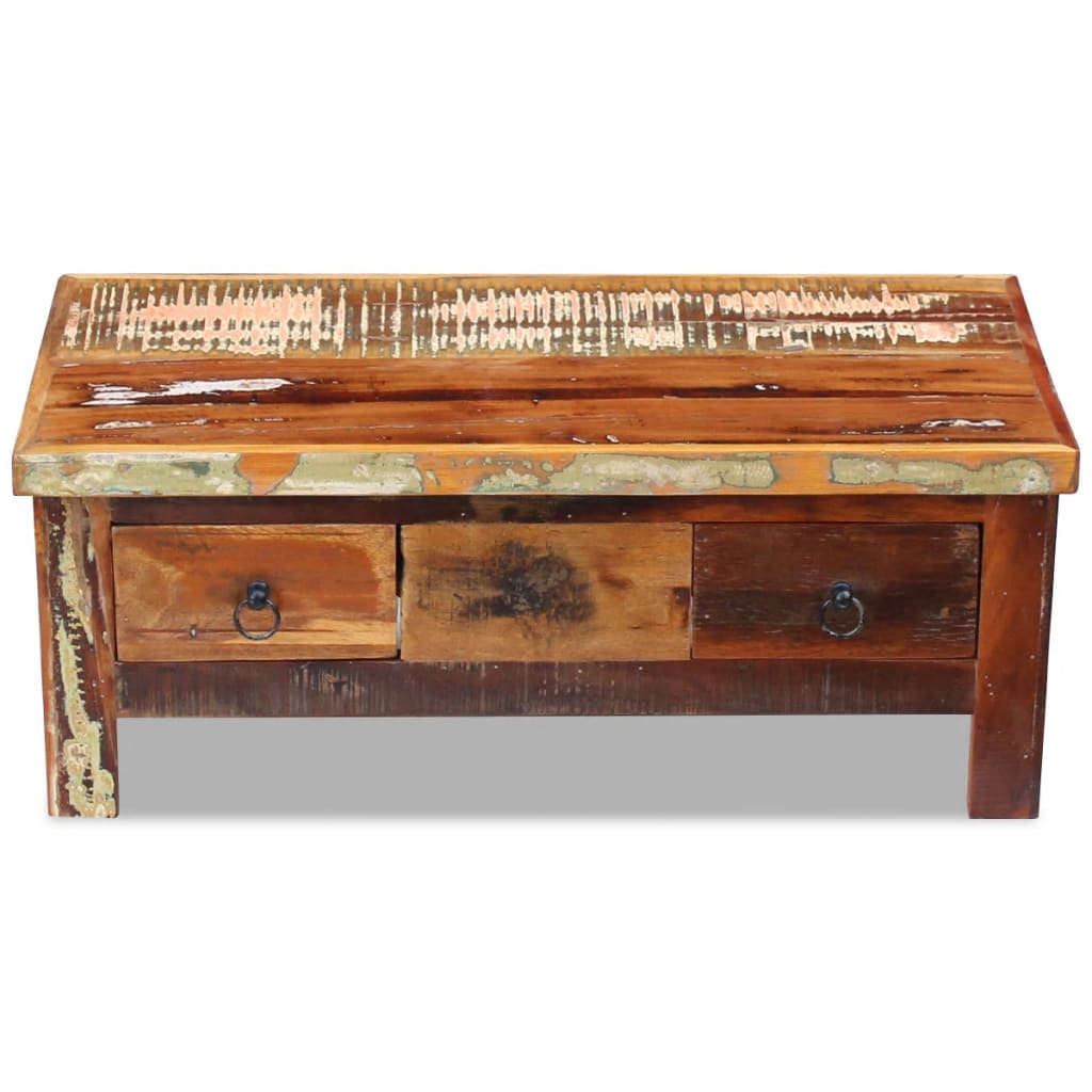 Mesa De Centro Con Cajones Madera Maciza Reciclada 90X45X35 Cm