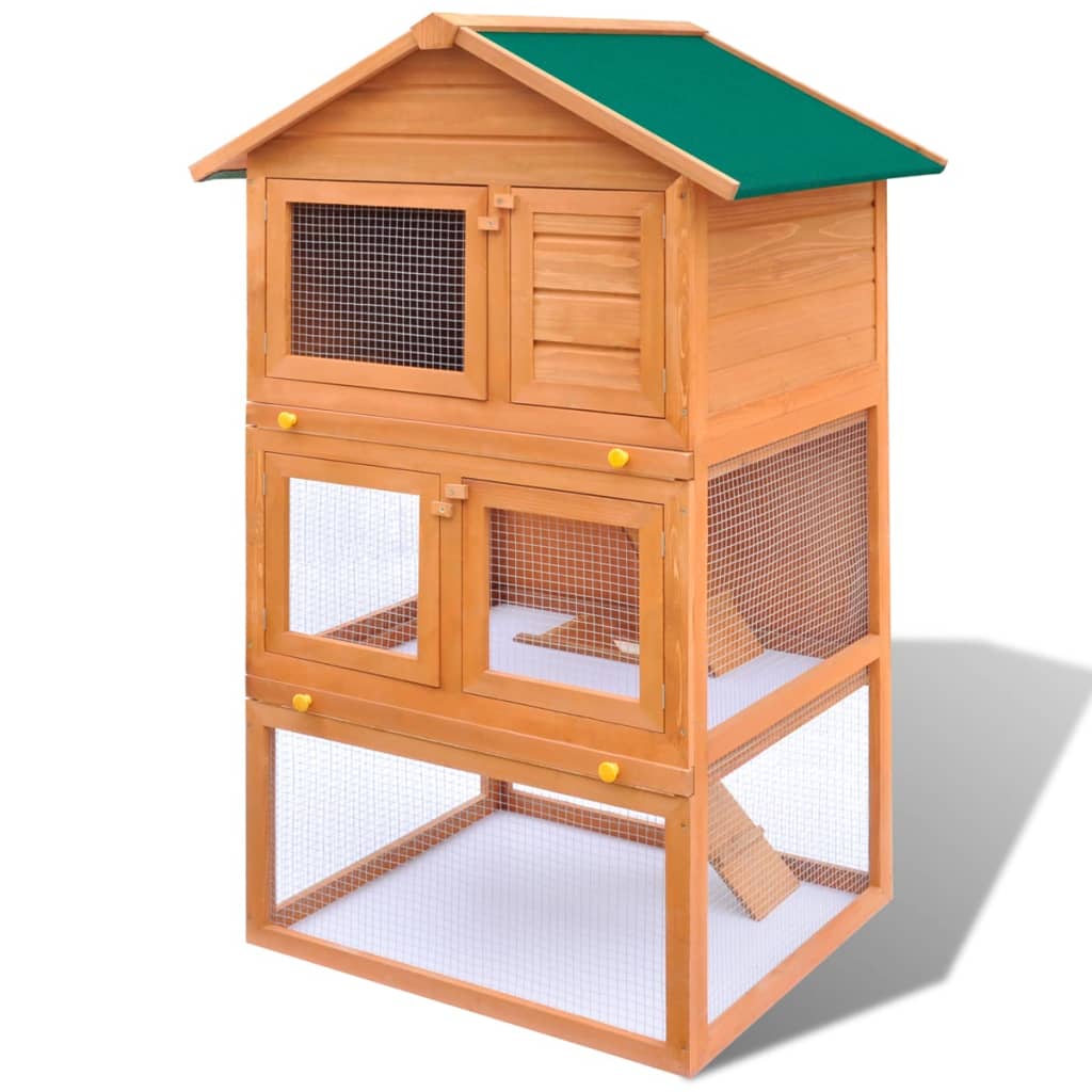 Jaula De Madera Para Conejos De Exterior, 3 Niveles