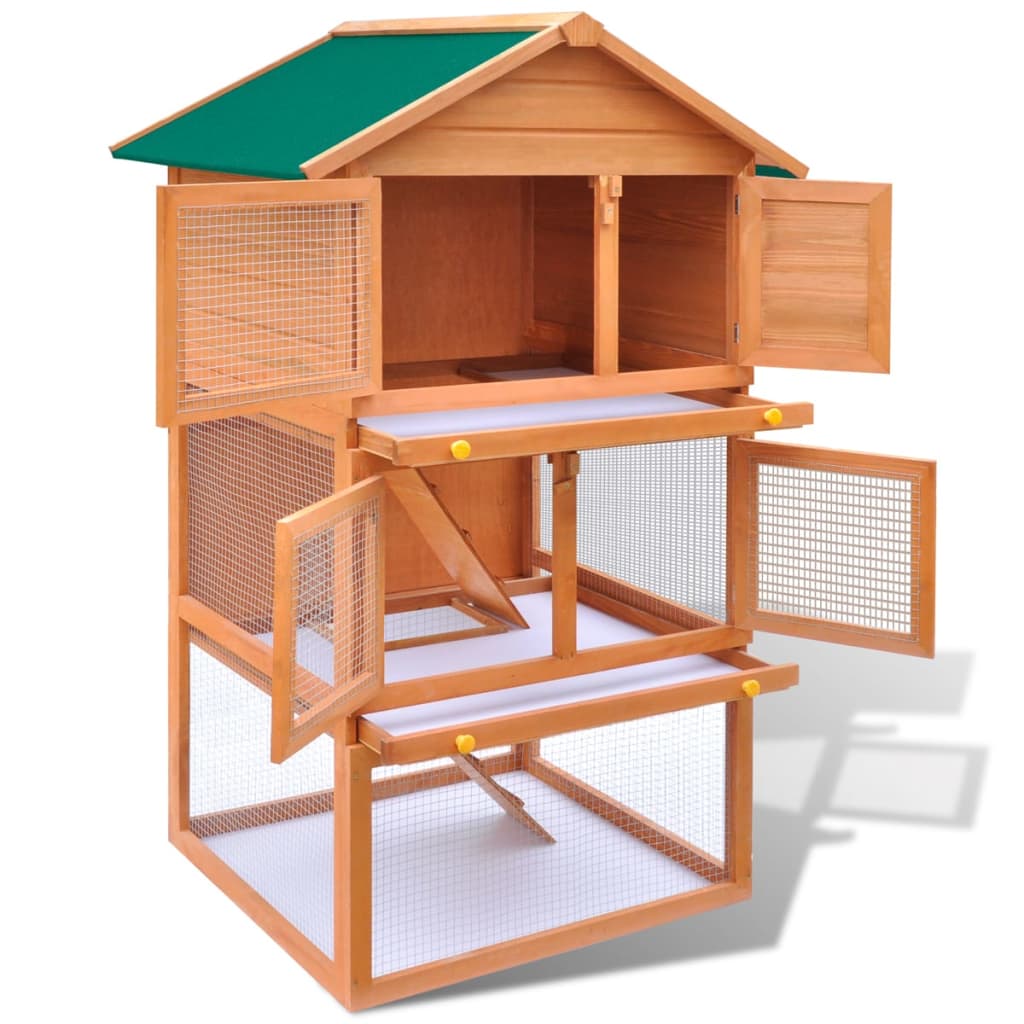 Jaula De Madera Para Conejos De Exterior, 3 Niveles