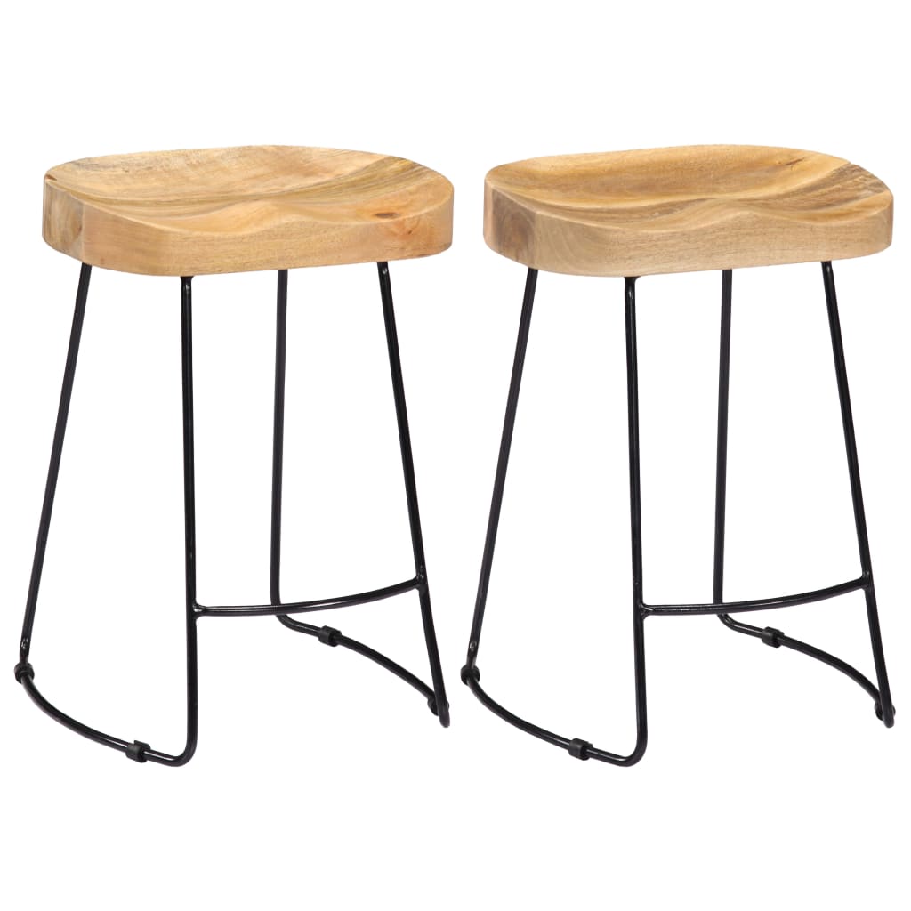 Taburetes De Barra 2 Uds Madera Maciza Mango