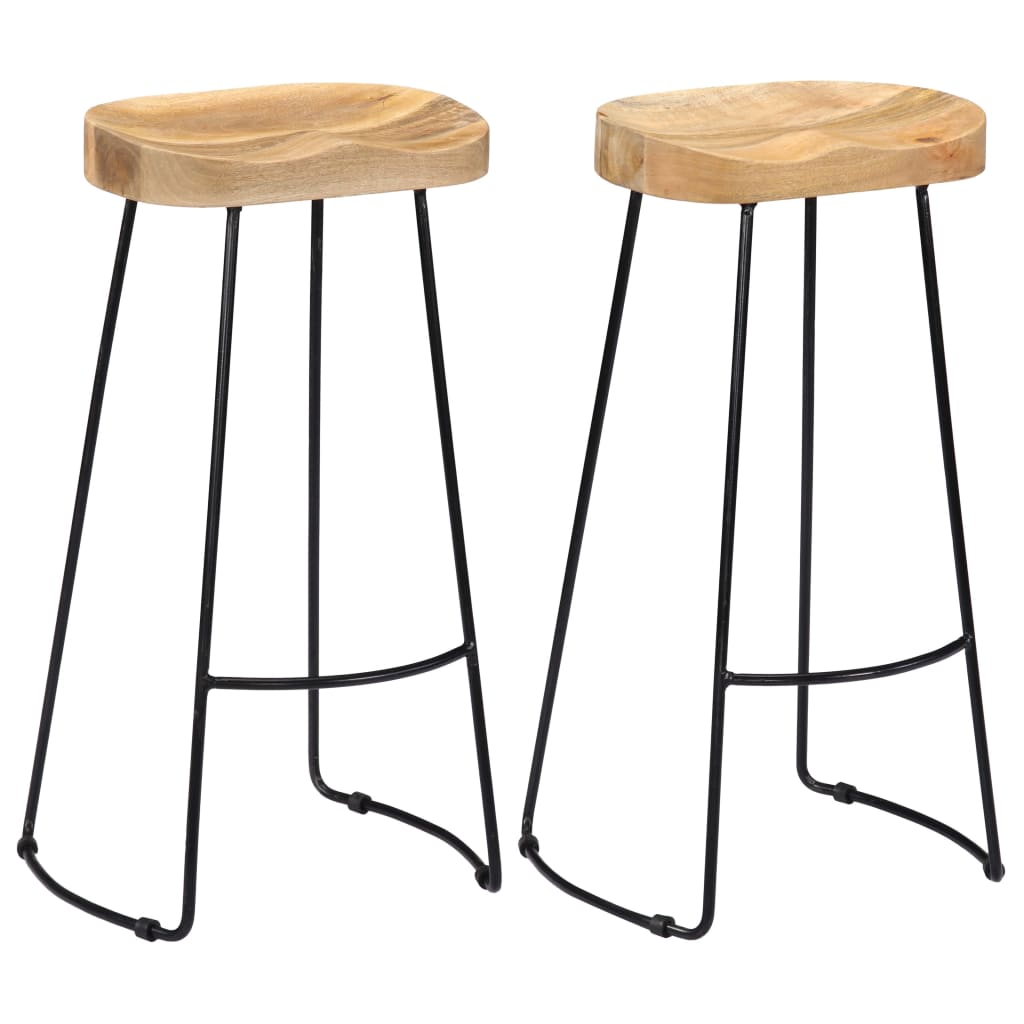 Taburetes De Barra 2 Uds Madera Maciza Mango