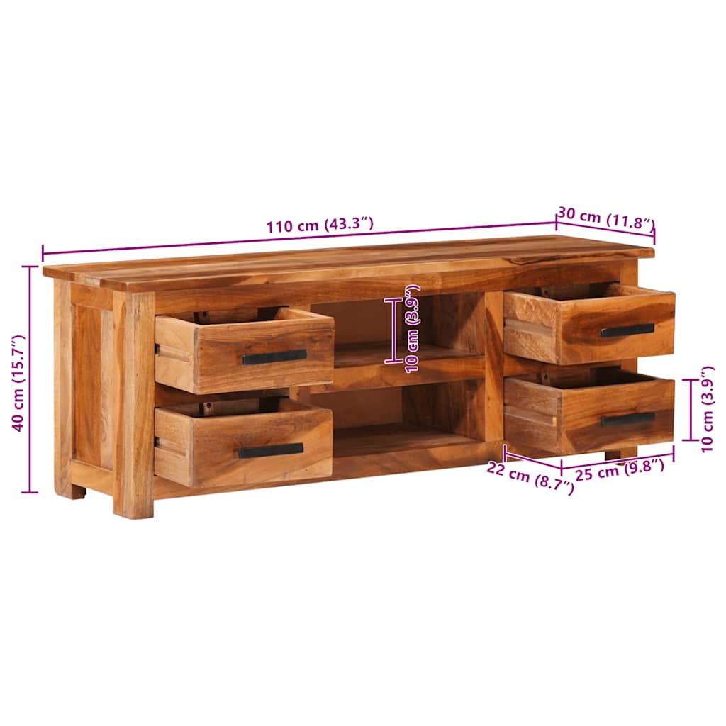 Mueble De Tv Madera Maciza 110X30X40 Cm