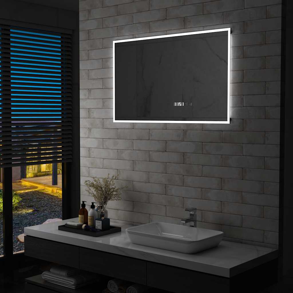 Espejo De Baño Con Led, Sensor Táctil Y Reloj