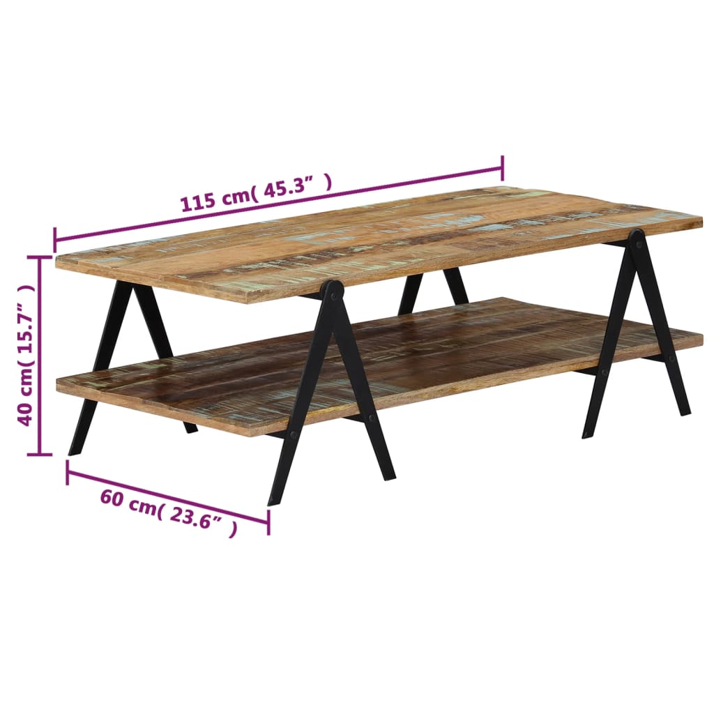 Mesa De Centro Madera Maciza Reciclada 115X60X40 Cm