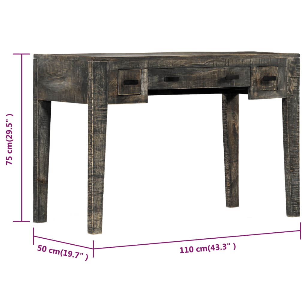 Escritorio De Madera Maciza De Mango Negro 110X50X75 Cm