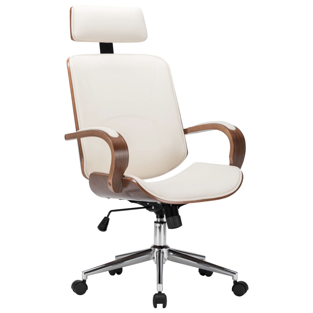 Silla De Oficina Giratoria Madera Curvada Y Cuero Artificial