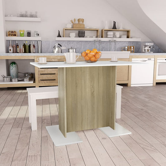 Mesa De Comedor Madera Contrachapada Blanco Roble 120X60X76 Cm
