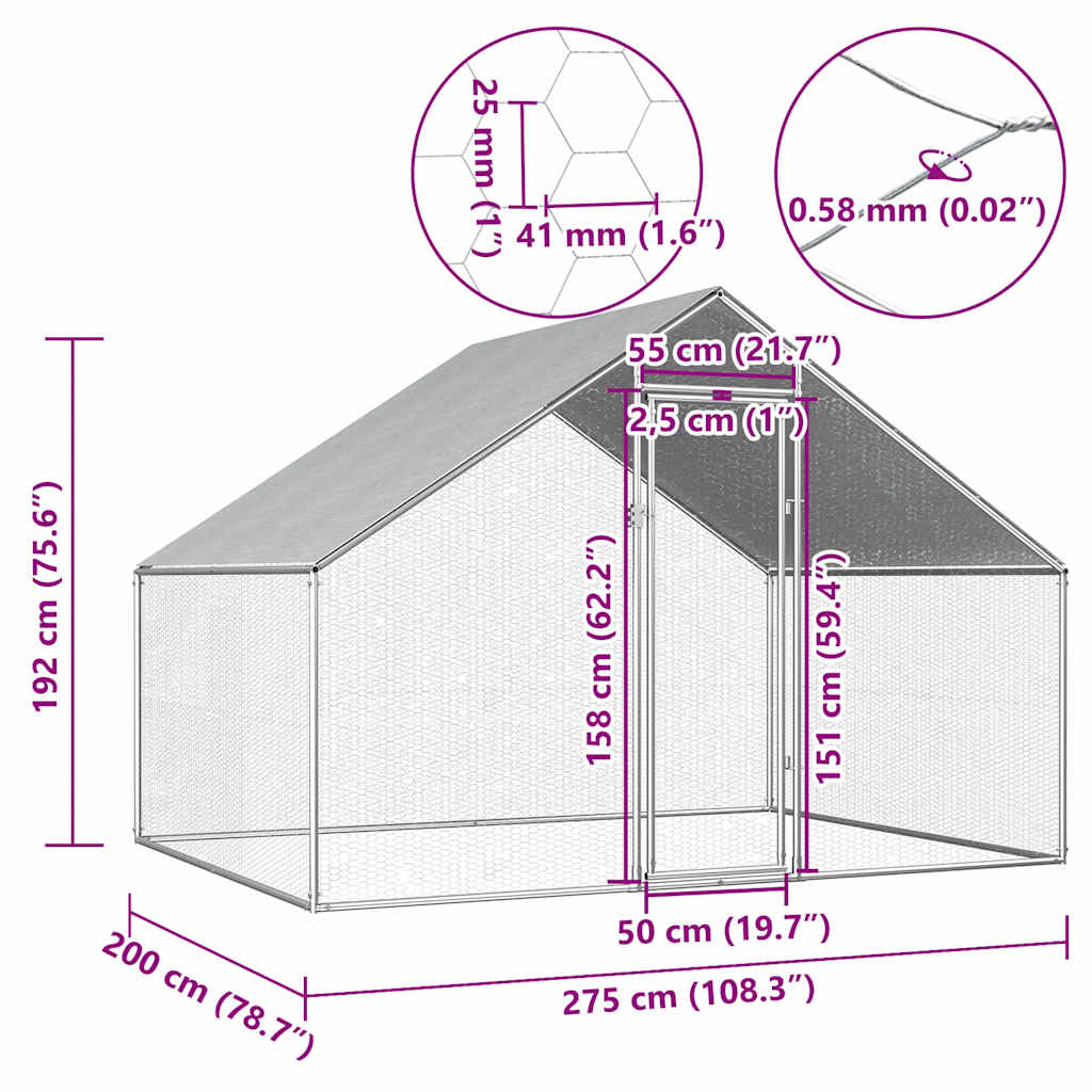 Jaula Gallinero De Exterior De Acero Galvanizado 2,75X2X1,92 M