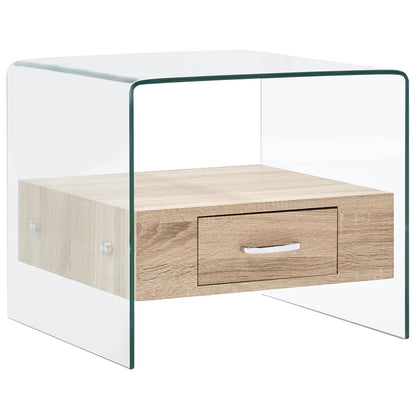 Mesa De Centro Con Cajón Vidrio Templado 50X50X45 Cm