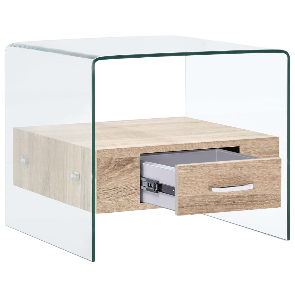 Mesa De Centro Con Cajón Vidrio Templado 50X50X45 Cm
