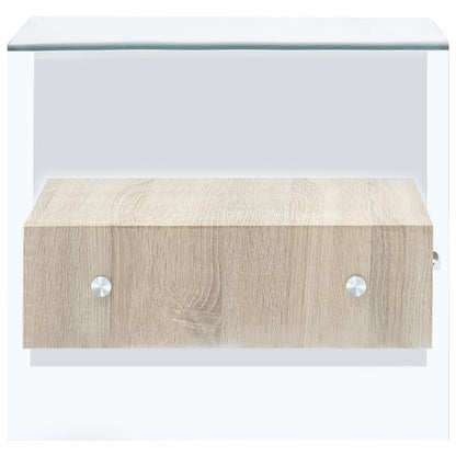 Mesa De Centro Con Cajón Vidrio Templado 50X50X45 Cm