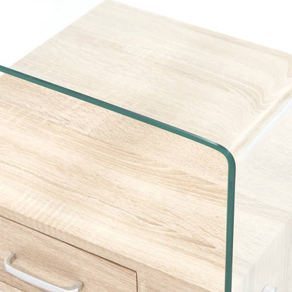 Mesa De Centro Con Cajón Vidrio Templado 50X50X45 Cm