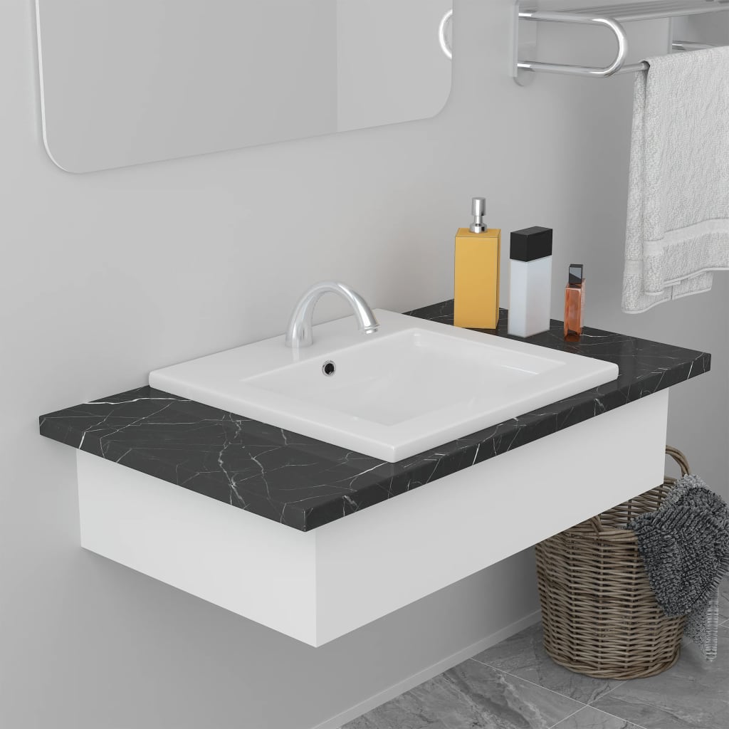 Lavabo Encastrado De Cerámica Blanco 81X39,5X18,5 Cm