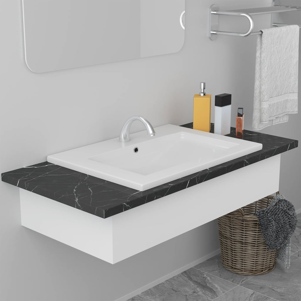 Lavabo Encastrado De Cerámica Blanco 81X39,5X18,5 Cm