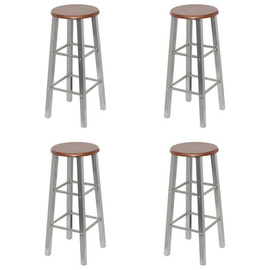 Taburetes De Cocina 4 Unidades Mdf Plateado Y Marrón