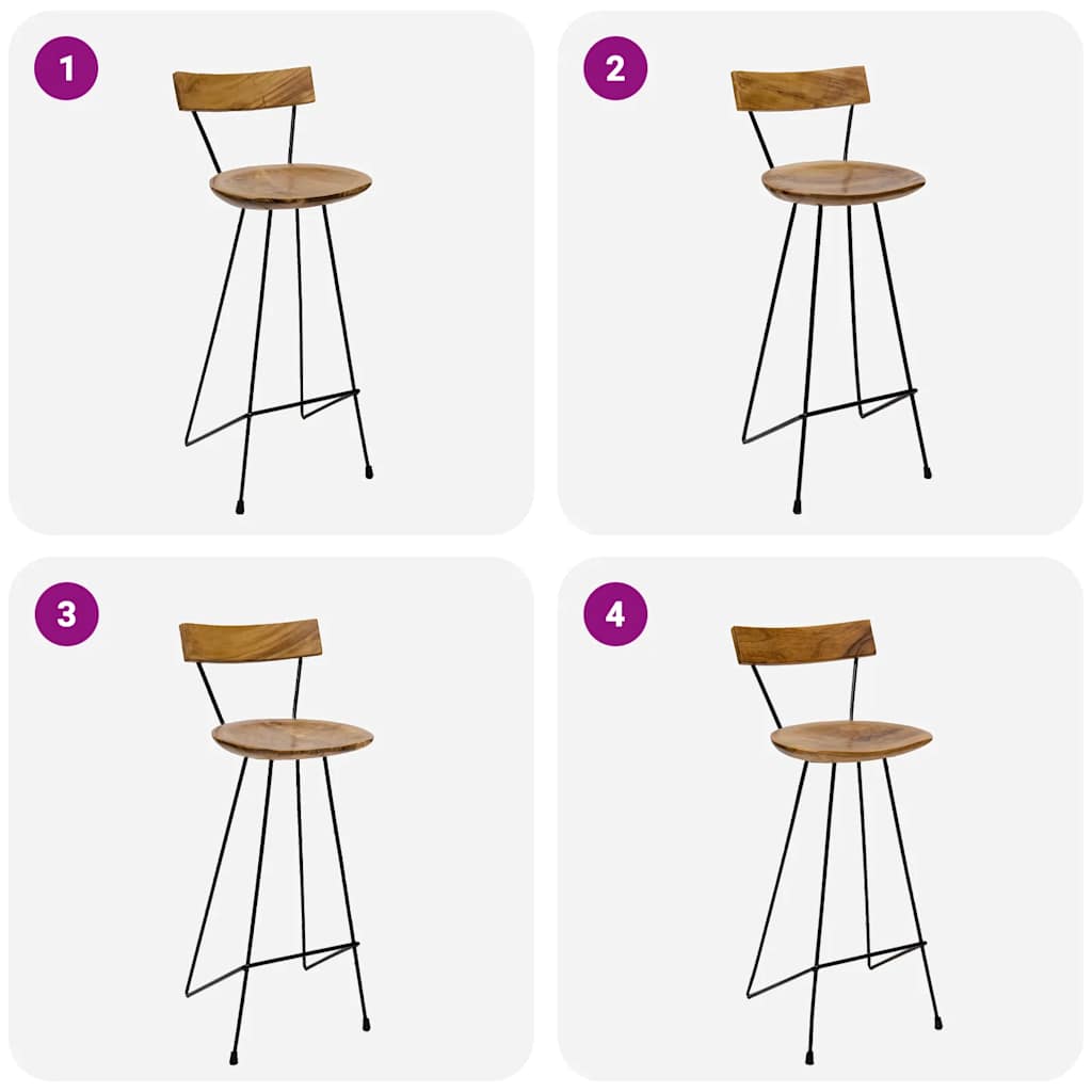 Taburetes De Cocina 2 Unidades Madera Maciza De Teca