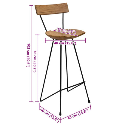 Taburetes De Cocina 2 Unidades Madera Maciza De Teca