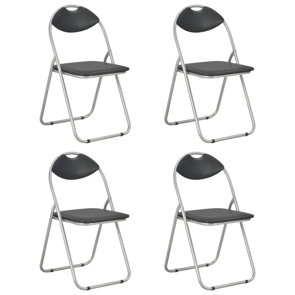 Sillas Plegables, 4 Unidades, Piel Sintética Negra