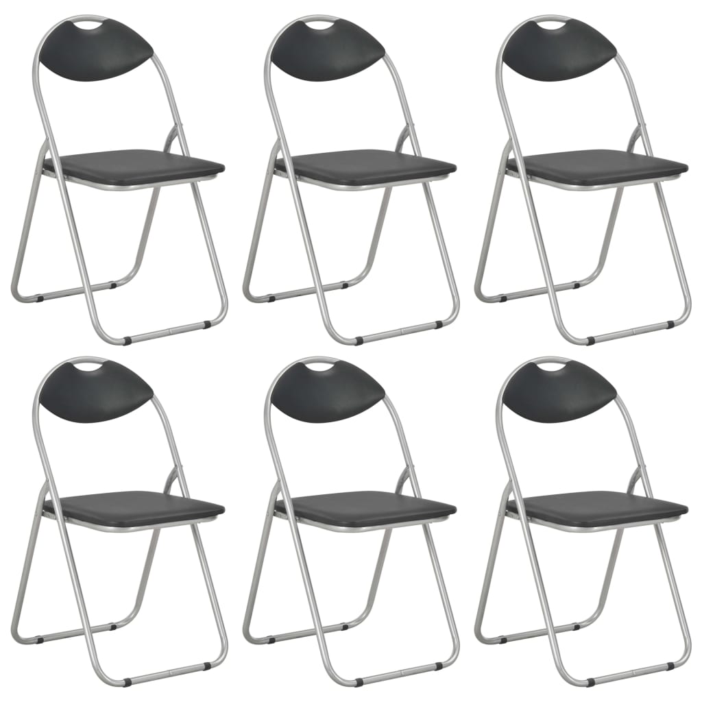 Sillas Plegables, 6 Unidades, Piel Sintética Negra.
