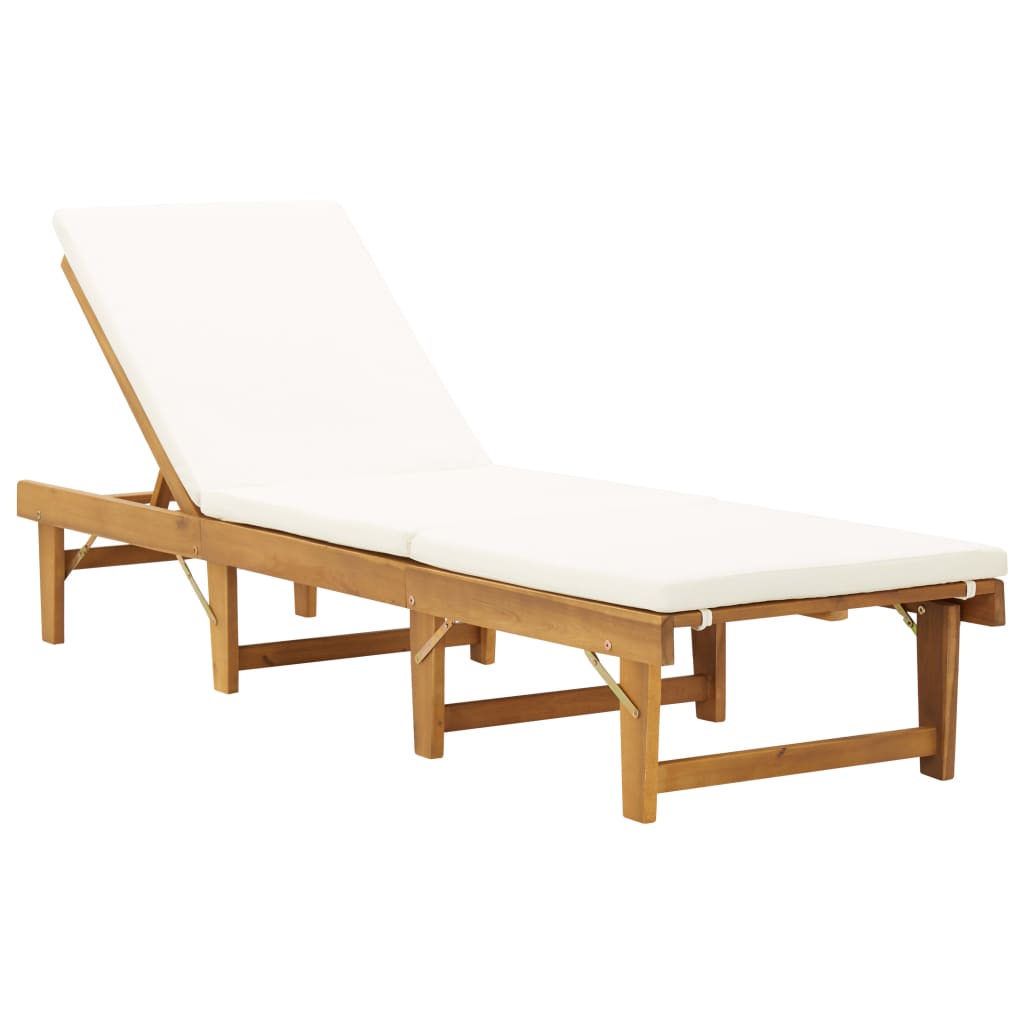 Tumbona Plegable Con Cojín Madera Maciza De Acacia
