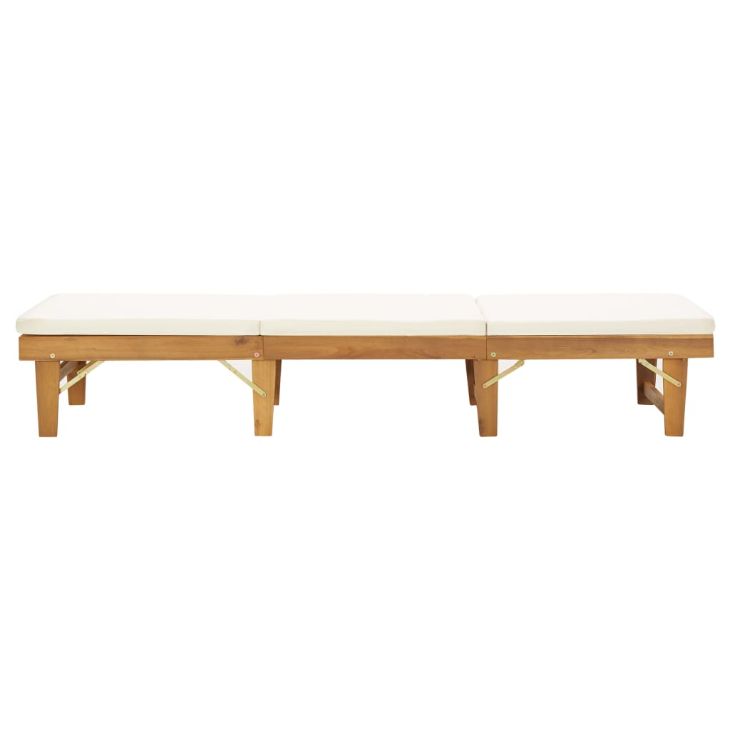 Tumbona Plegable Con Cojín Madera Maciza De Acacia