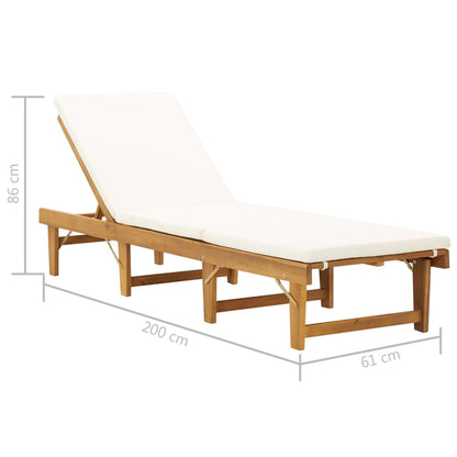 Tumbona Plegable Con Cojín Madera Maciza De Acacia