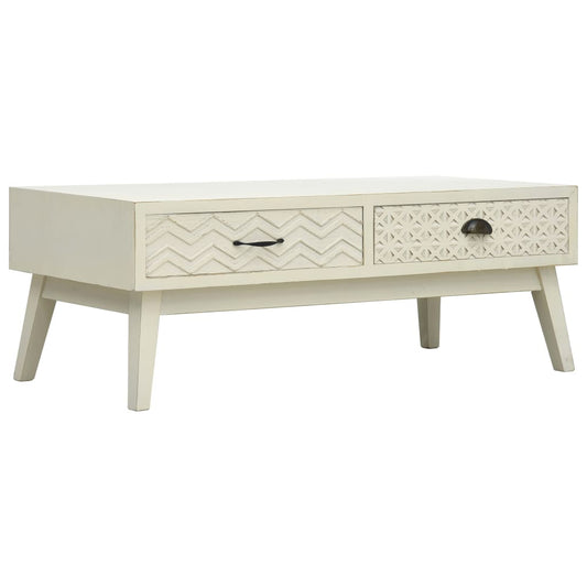 Mesa De Centro Con 2 Cajones Tallados Madera Gris 110X50X40 Cm