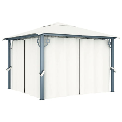 Cenador Con Cortina Gris Aluminio