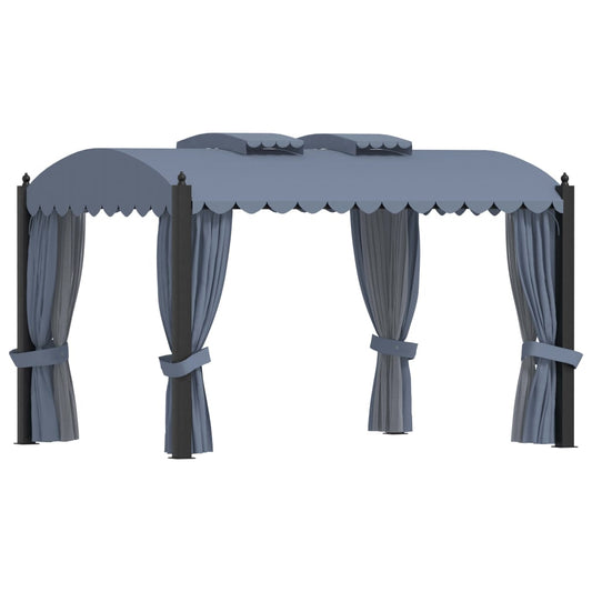 Cenador Con Cortinas Acero Gris Antracita 3X4 M