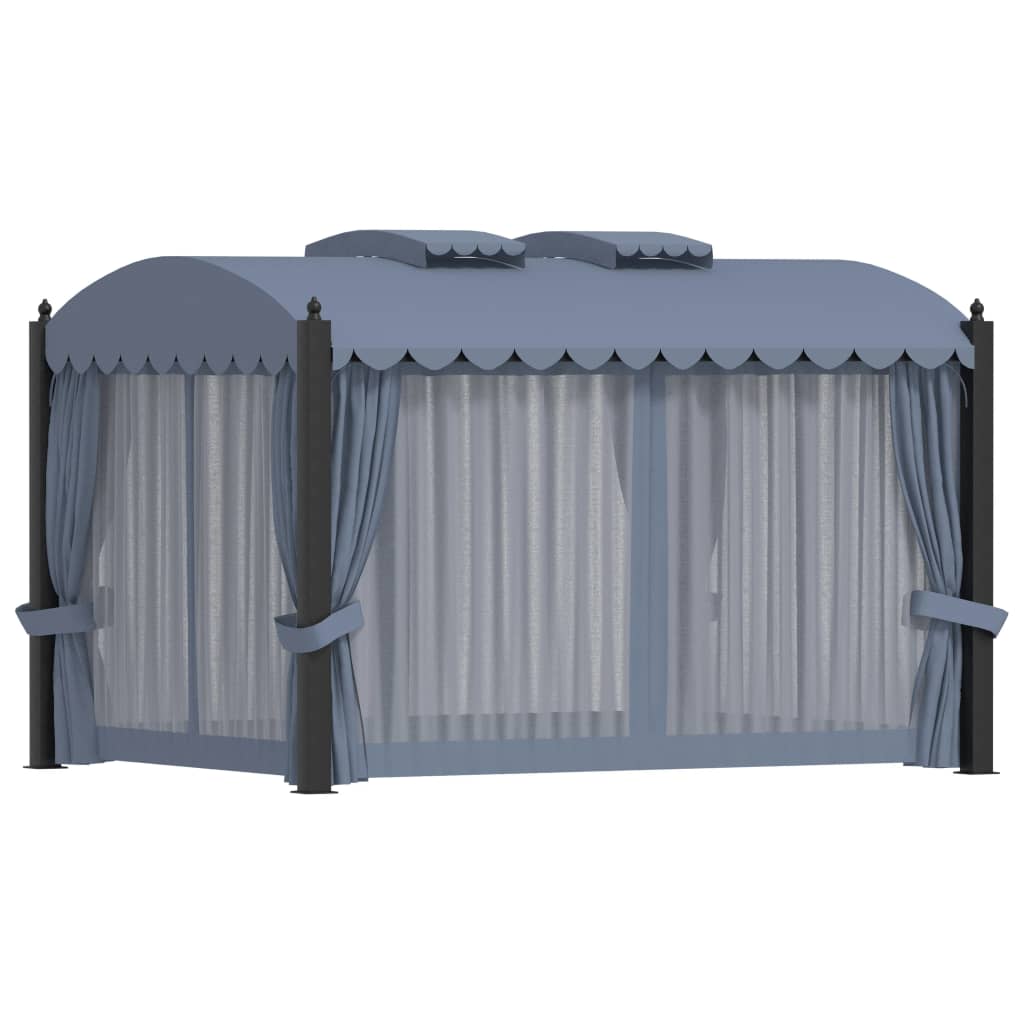 Cenador Con Cortinas Acero Gris Antracita 3X4 M