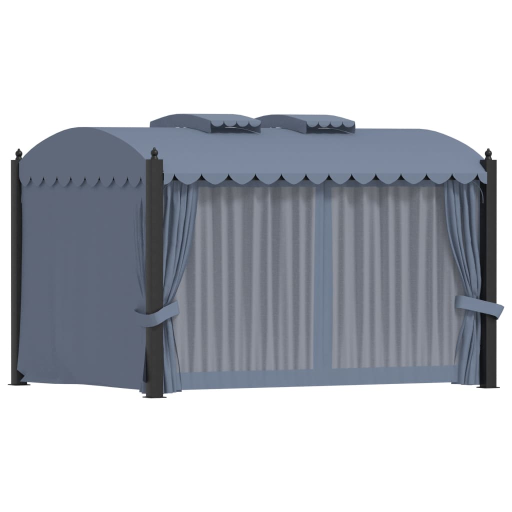 Cenador Con Cortinas Acero Gris Antracita 3X4 M