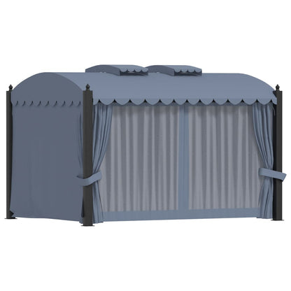 Cenador Con Cortinas Acero Gris Antracita 3X4 M