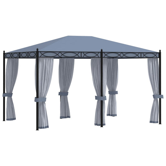 Cenador Con Pantallas De Malla Acero Gris Antracita 3X4 M