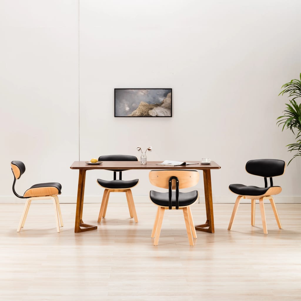 Sillas De Comedor 4 Uds Madera Curvada Y Cuero Sintético Crema