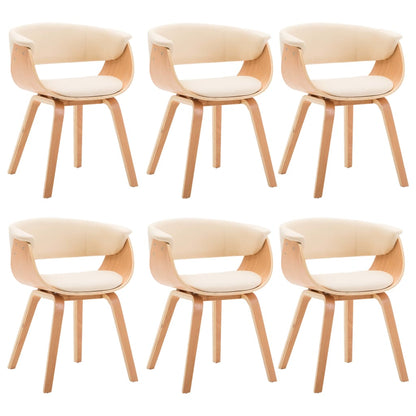 Sillas De Comedor 6 Uds Madera Curvada Y Cuero Sintético Crema