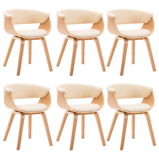 Sillas De Comedor 6 Uds Madera Curvada Y Cuero Sintético Crema
