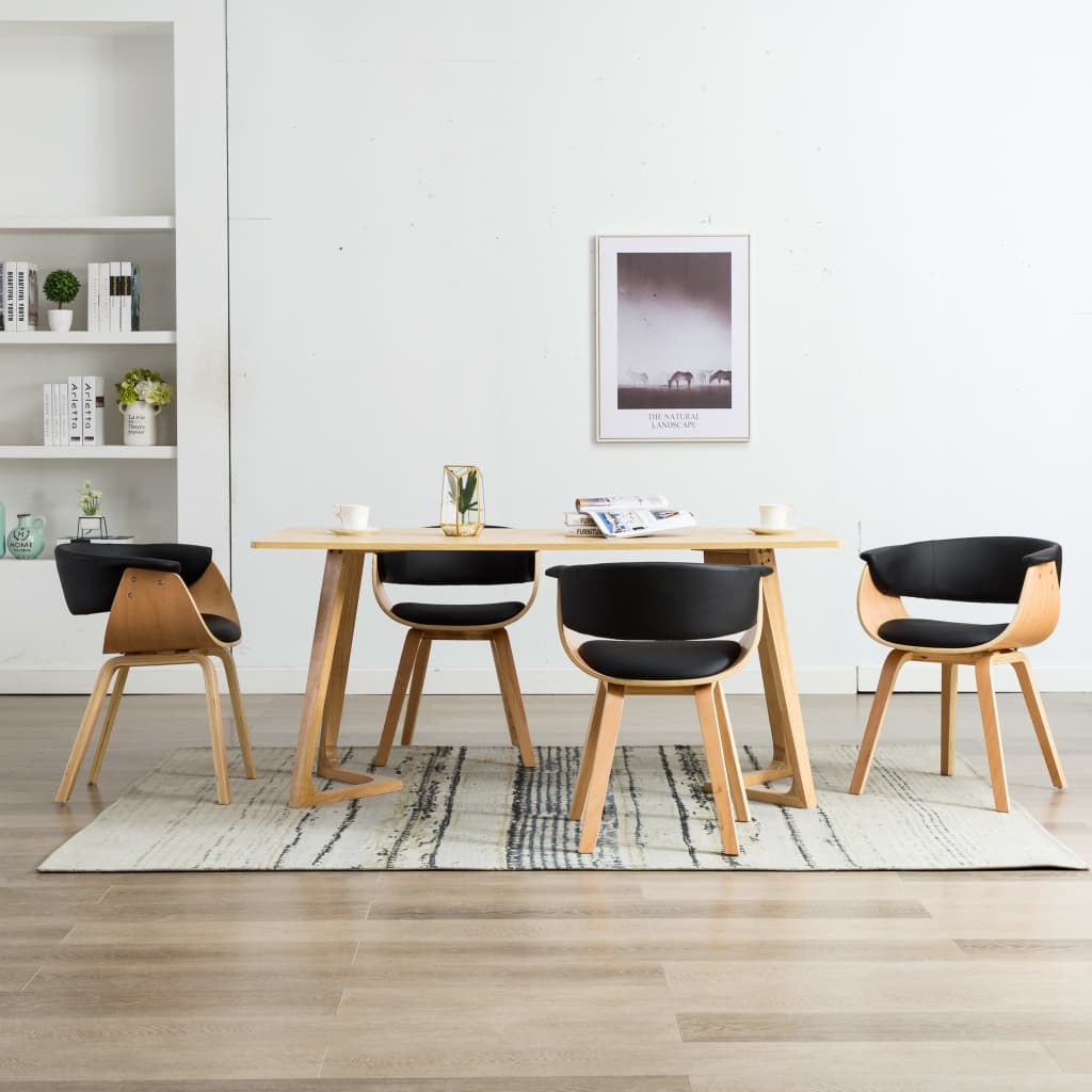 Sillas De Comedor 6 Uds Madera Curvada Y Cuero Sintético Crema