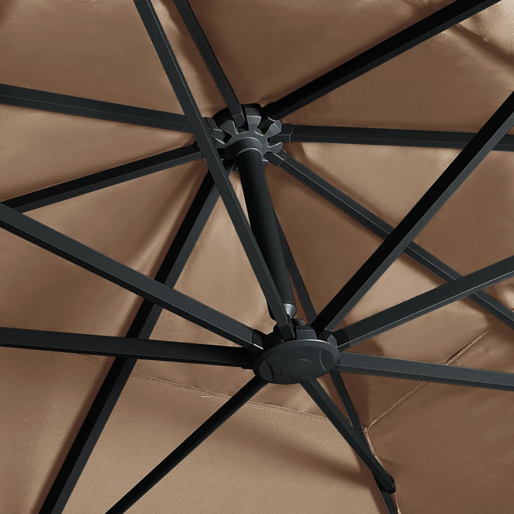 Sombrilla Voladiza Jardín Luces Led Poste Aluminio Taupe 4X3 M
