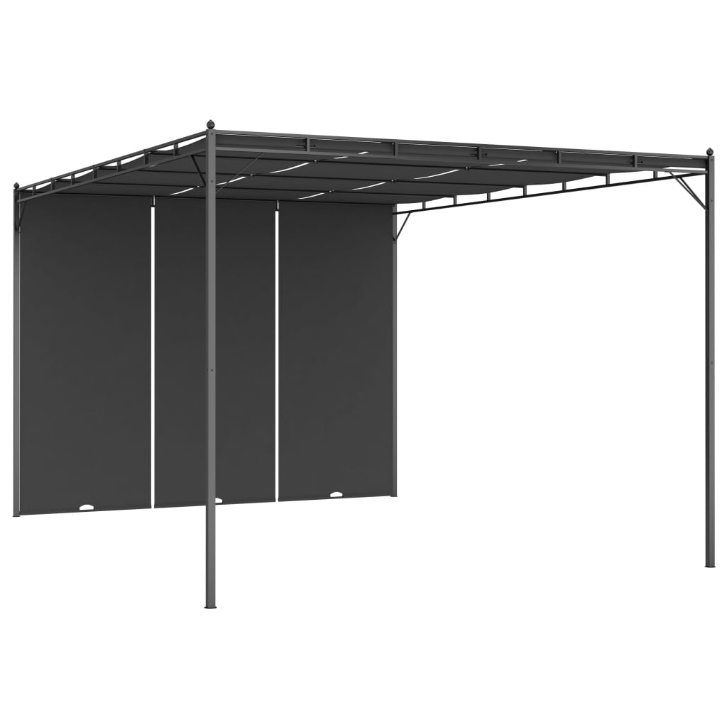 Cenador De Jardín Con Cortina Lateral Gris 4X3X2,25 M