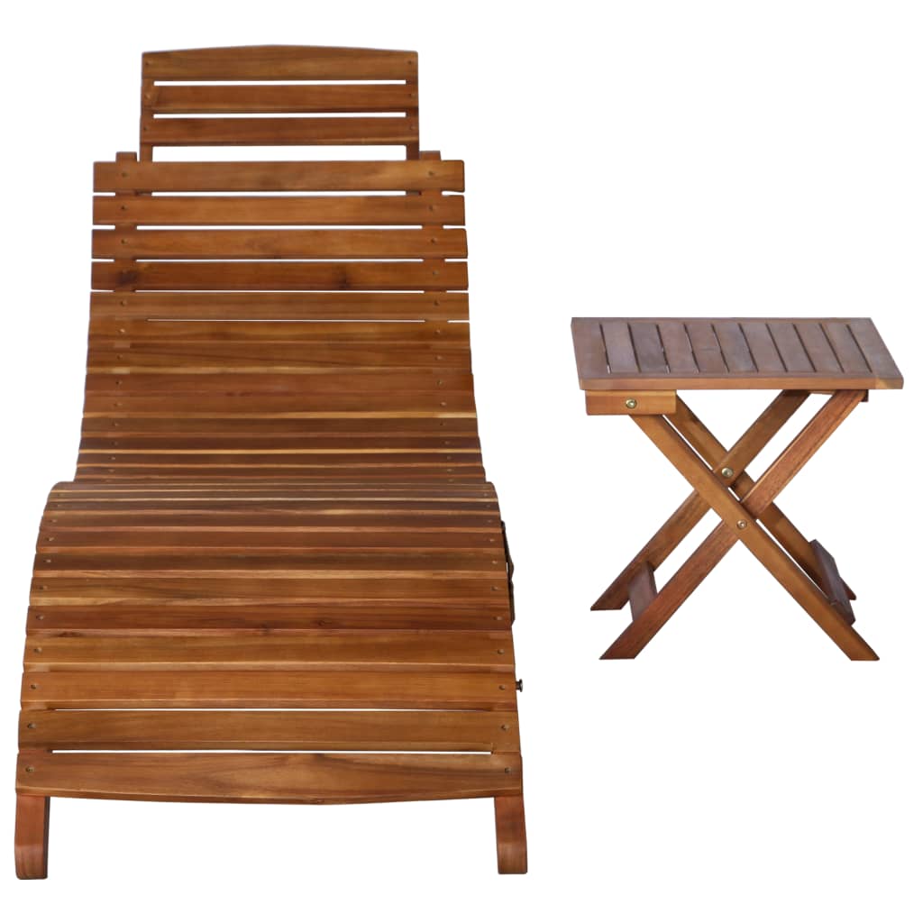 Tumbona Con Mesa Madera Maciza De Acacia Marrón
