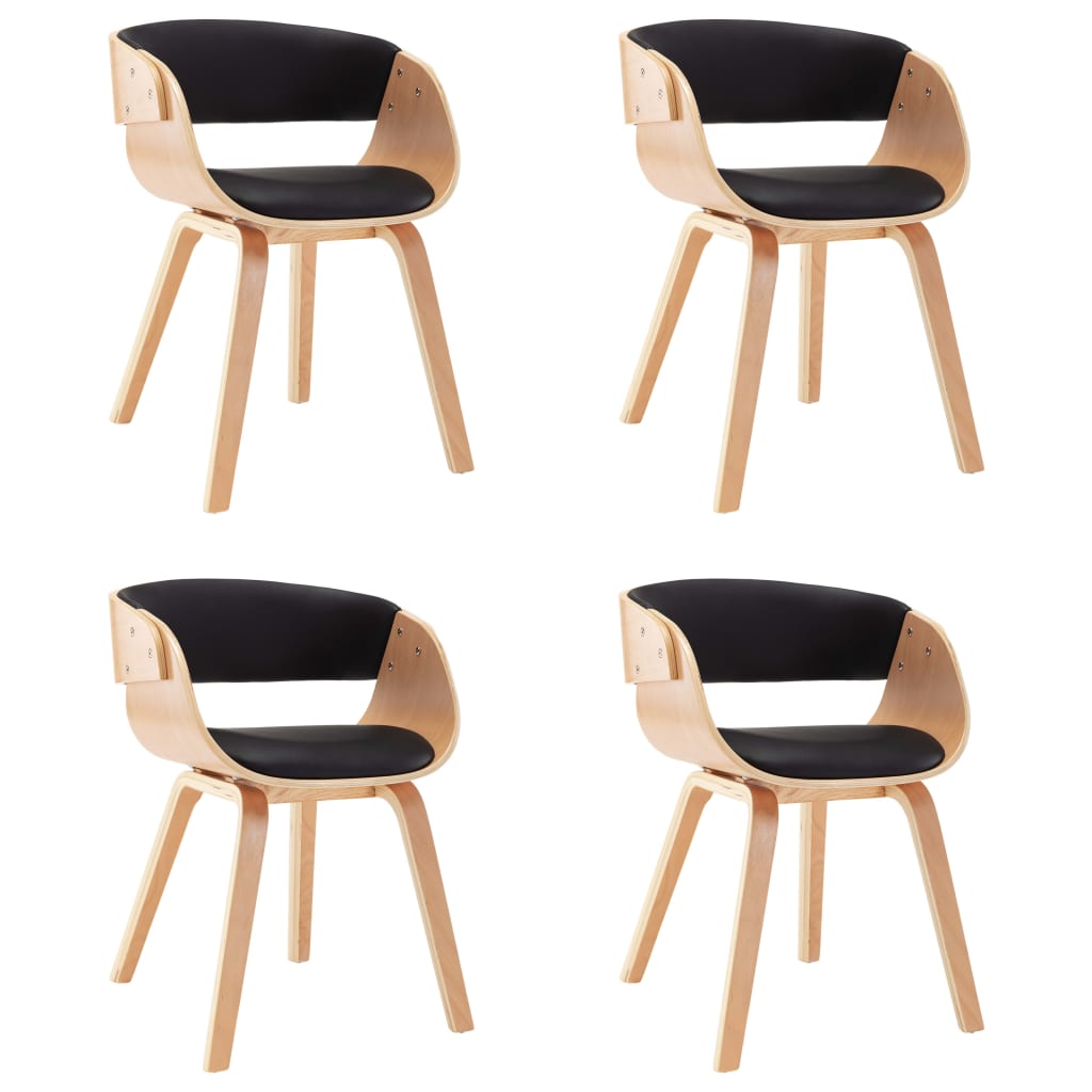 Sillas De Comedor 4 Uds Madera Curvada Cuero Sintético Negro