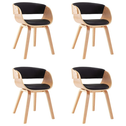 Sillas De Comedor 4 Uds Madera Curvada Cuero Sintético Negro